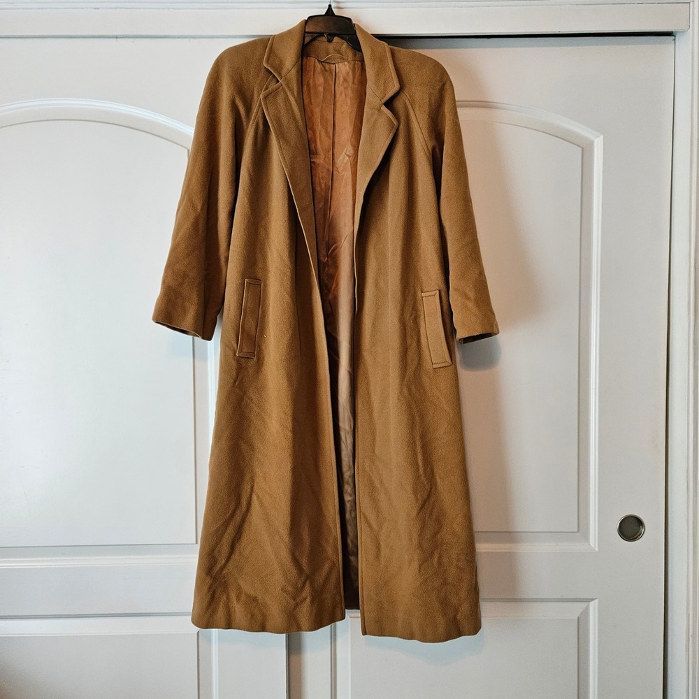 Vintage Regency Pure Cashmere Coat Tan Union Made Large Open Front Minimalist